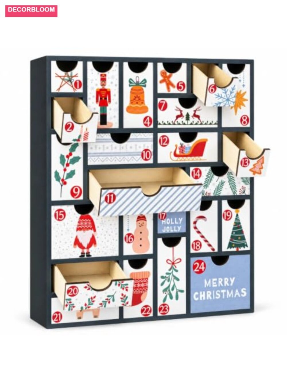 Empty Wooden Advent Calendar 24 Fillable Drawers Reusable Christmas Countdown